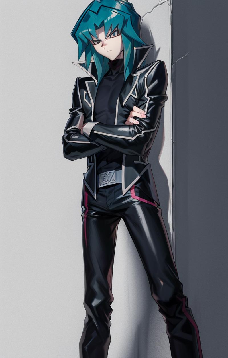 40505-2966771613-highres, detailed, zane truesdale [yugioh], leaning against wall, dark alleyway, arms crossed, black jacket, high collar, black.png